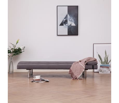 vidaXL Sof&aacute;-cama com duas almofadas poli&eacute;ster cinzento-acastanhado
