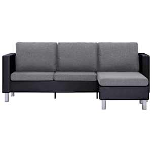 vidaXL Trivietė sofa su pagalvėlėmis, juodos sp., dirbtinė oda