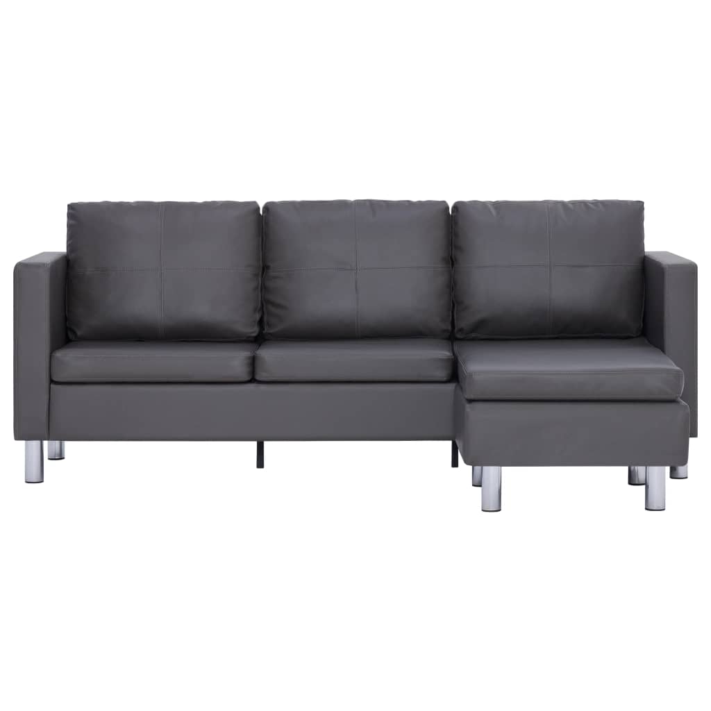 vidaXL 3-Sitzer-Sofa mit Kissen Grau Kunstleder