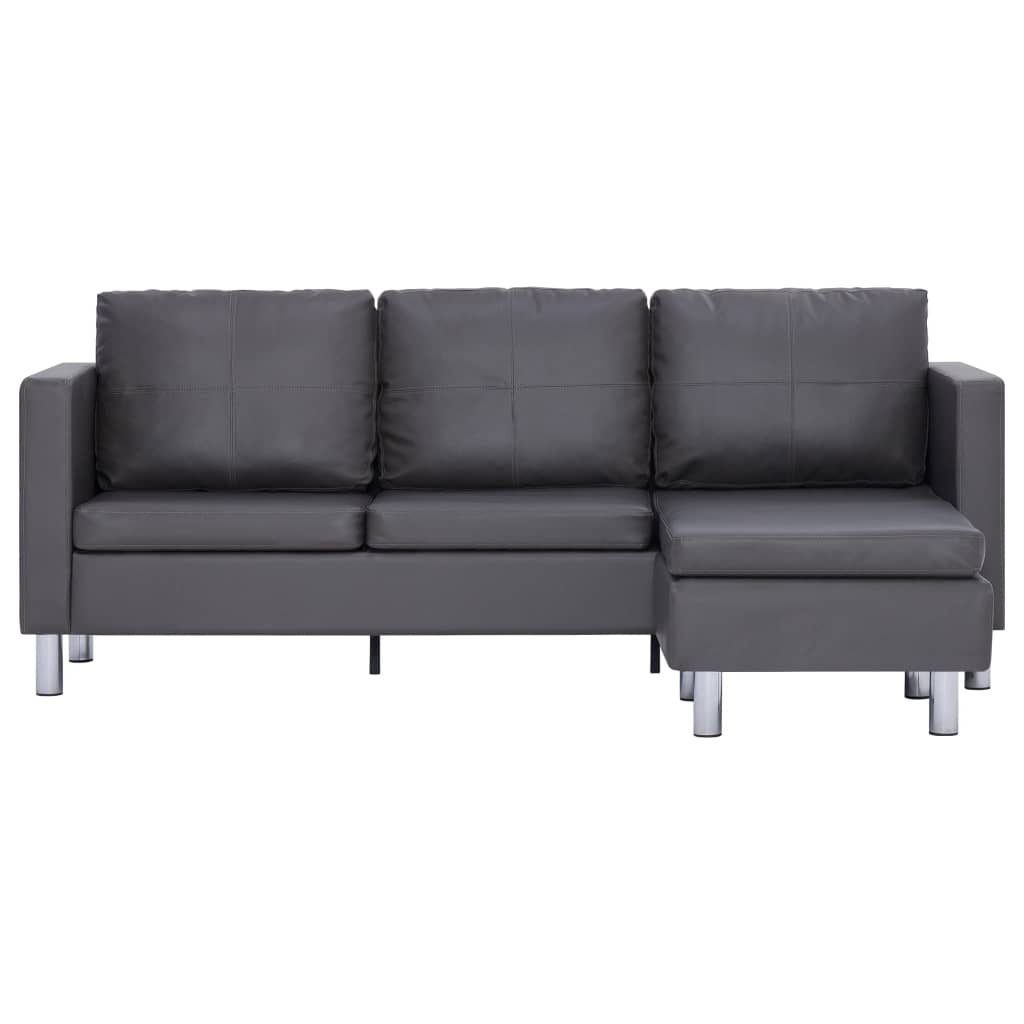 vidaXL Trivietė sofa su pagalvėlėmis, pilkos sp., dirbtinė oda