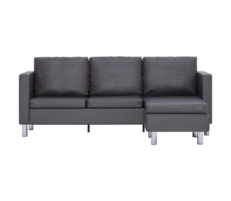 vidaXL Trivietė sofa su pagalvėlėmis, pilkos sp., dirbtinė oda