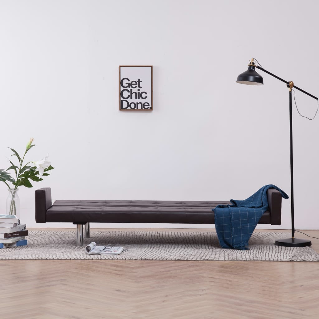 

vidaXL Slaapbank met armleuning kunstleer bruin