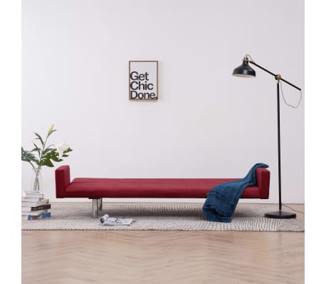vidaXL Разтегателен диван с подлакътници, виненочервен, полиестер