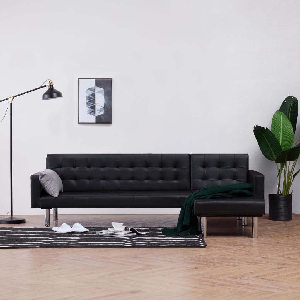 282229 vidaXL L-shaped Sofa Bed Black Faux Leather