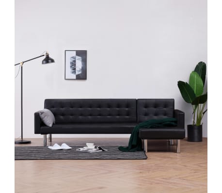 Vidaxl L Shaped Sofa Bed Black Faux Leather Vidaxl Com Au