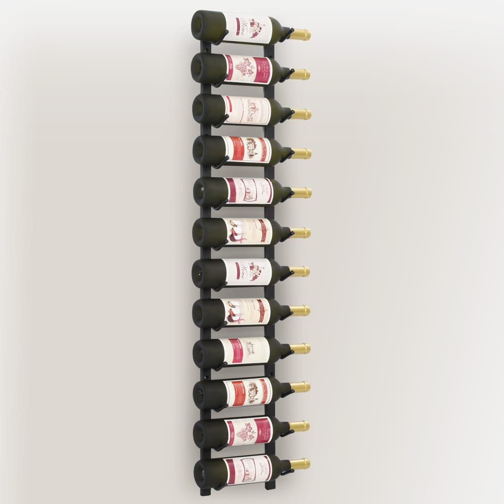 Fekete vas falra szerelhető bortartó állvány 12 palacknak 