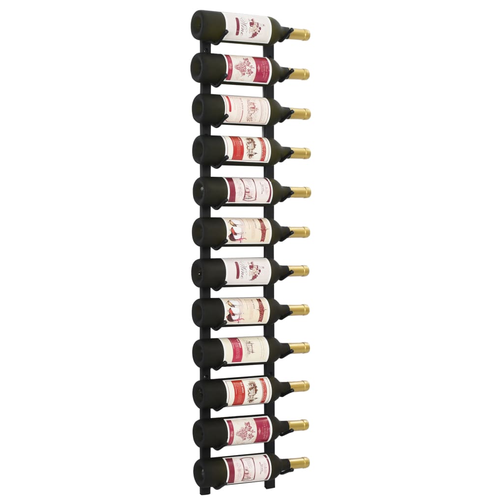 Fekete vas falra szerelhető bortartó állvány 12 palacknak 