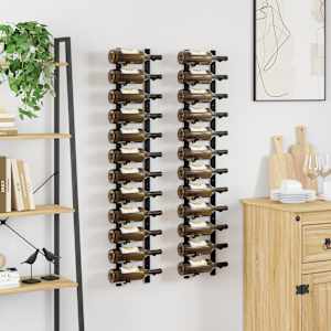 Nástěnný stojan na víno na 12 lahví 2 ks černý železný - obrázek 3