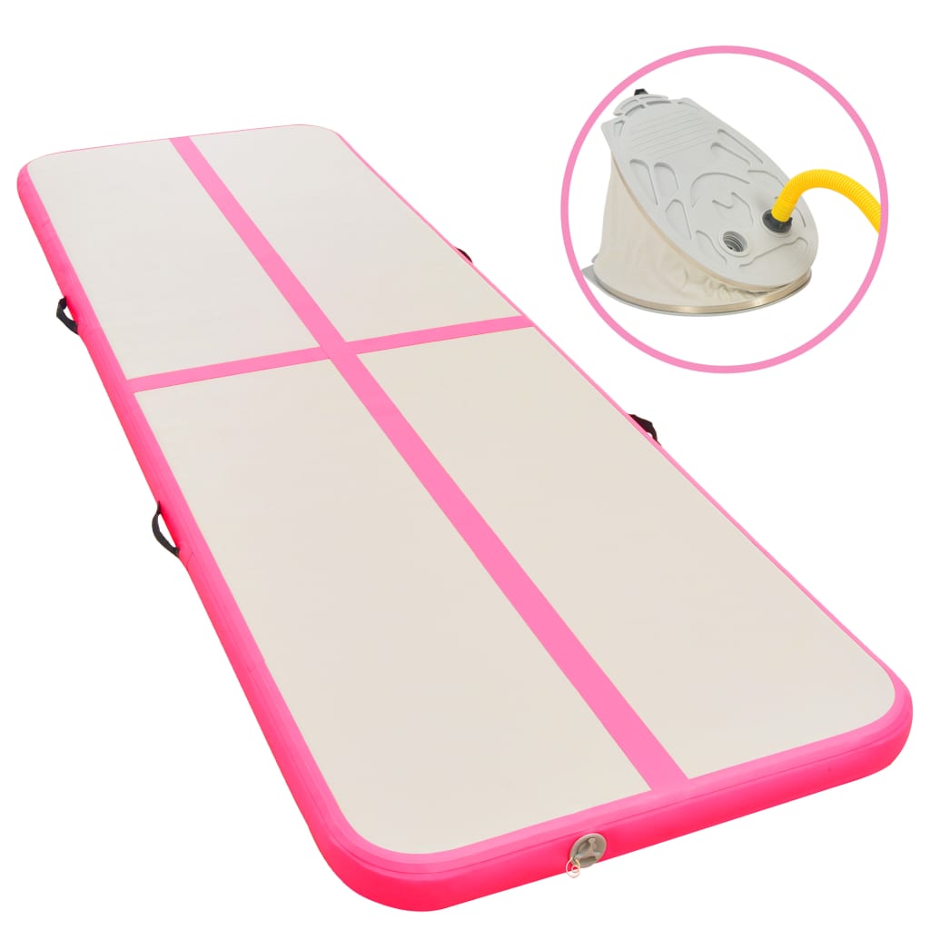 vidaXL Saltea gimnastică gonflabilă cu pompă roz 300x100x10cm PVC vidaxl.ro