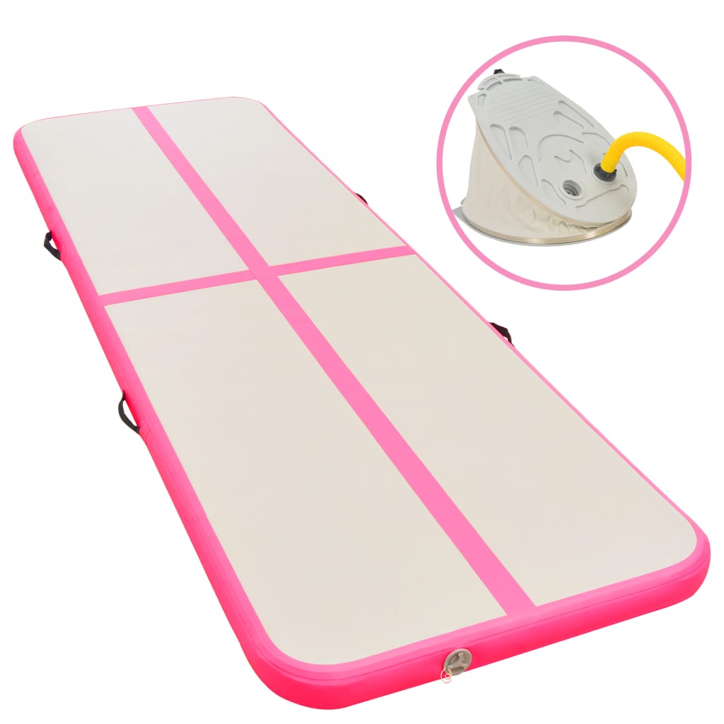 vidaXL Saltea gimnastică gonflabilă cu pompă roz 400x100x10cm PVC vidaxl.ro