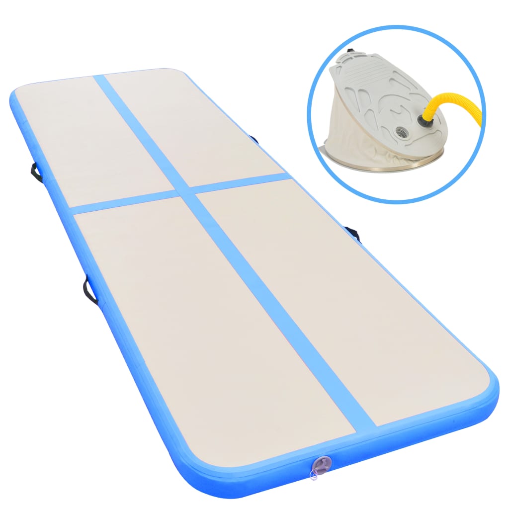 vidaXL oppustelig gymnastikmåtte med pumpe 400 x 100 x 10 cm PVC blå