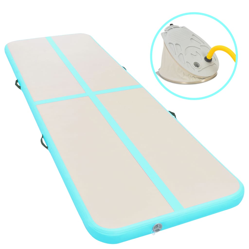 vidaXL Saltea gimnastică gonflabilă cu pompă verde 600x100x10cm PVC vidaxl.ro