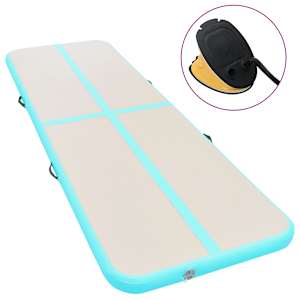 Napihljiva gimnastična podloga s tlačilko 800x100x10 cm zelena