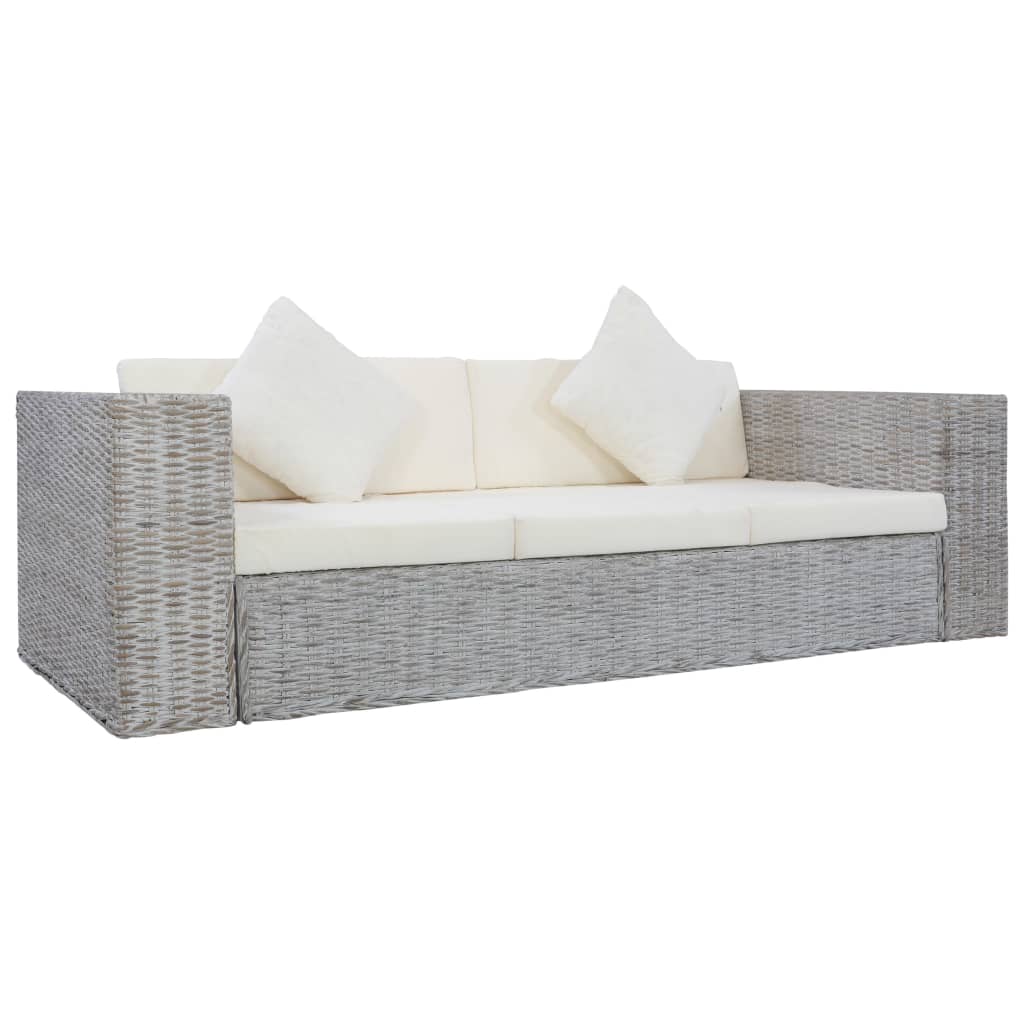 vidaXL 3-Sitzer-Sofa mit Kissen Grau Natürliches Rattan