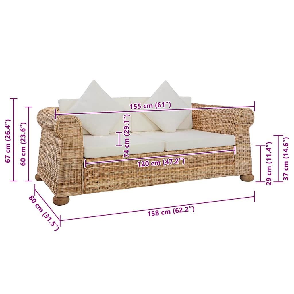 2-Seater Sofa With Cushions Natural Rattan VidaXL 19 width=274