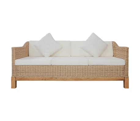 vidaXL Driezitsbank met kussens natuurlijk rattan