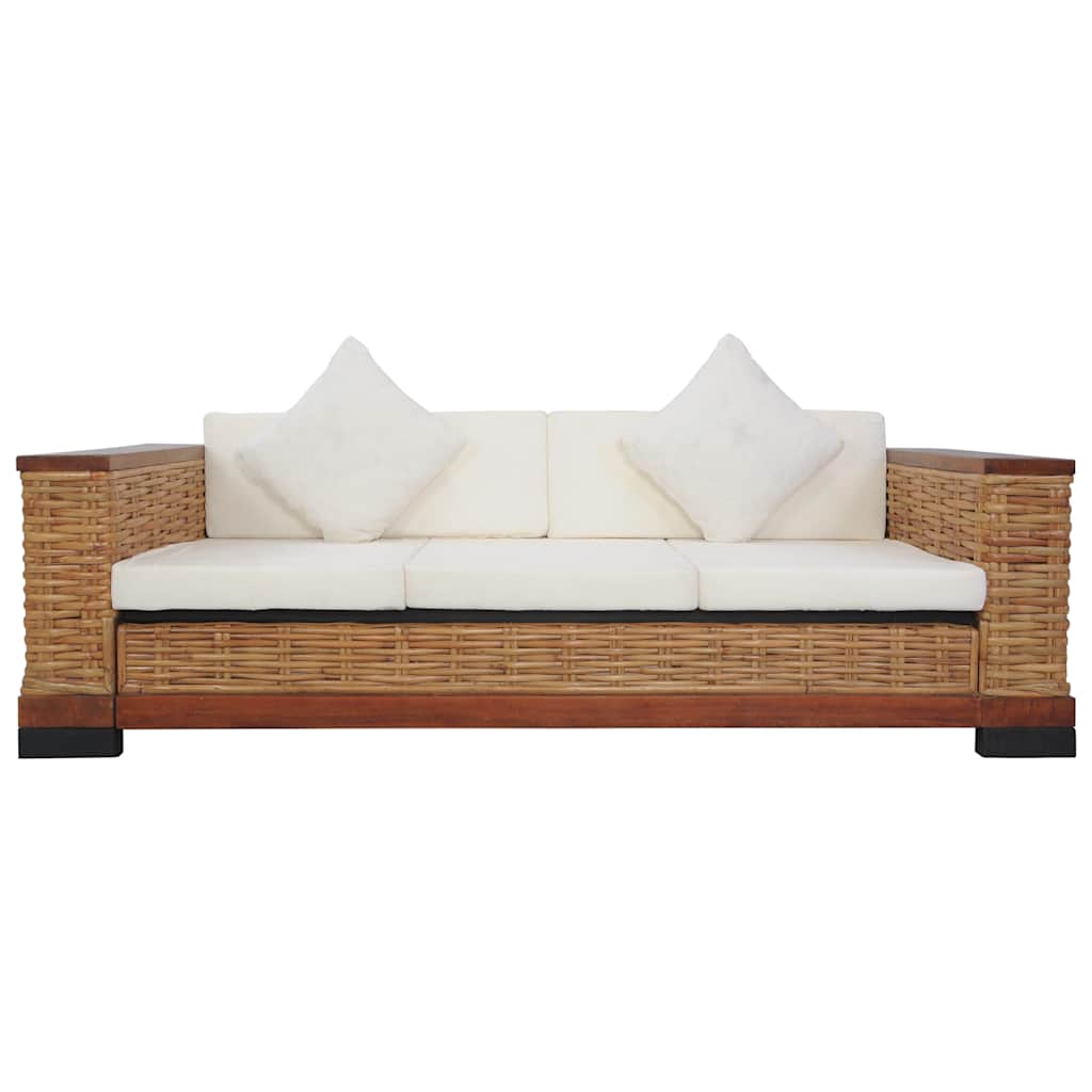 Thumbnail - vidaXL 3-Sitzer-Sofa mit Kissen Braun Natürliches Rattan