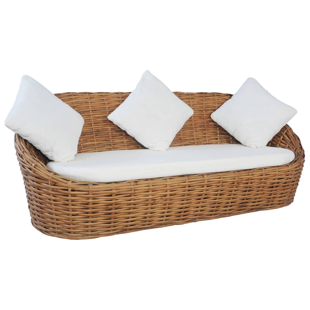 vidaXL 3-osobowa sofa z poduszkami, naturalny rattan