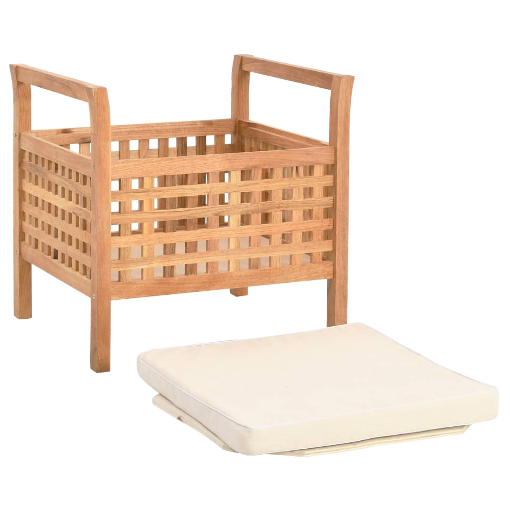 Banco de cama madera de acacia color nogal con cojín blanco