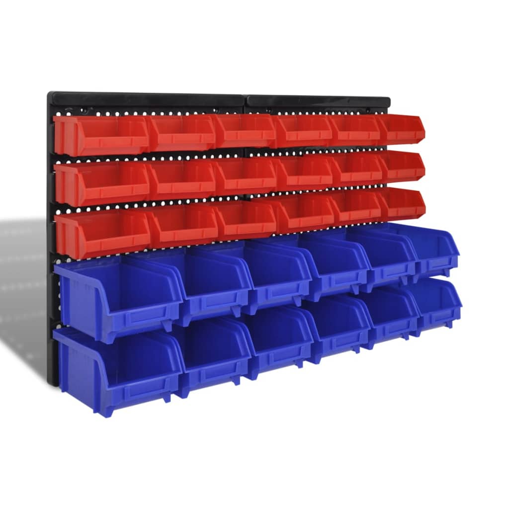 vidaXL Jeu de paniers muraux de stockage Plastique 30pcs Bleu et rouge