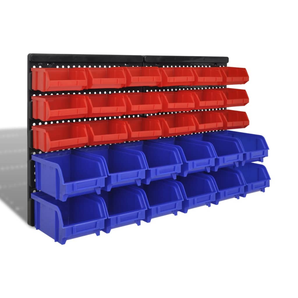Set organizator plastic garaj, montare perete, 30 buc, albastru-roșu vidaXL
