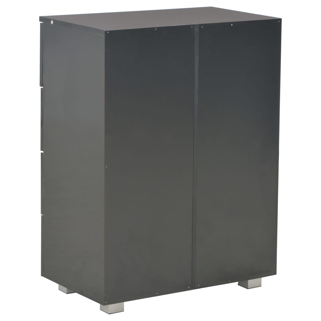 Magasfényű fekete forgácslap tálalószekrény 60 x 35 x 80 cm 