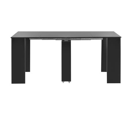 vidaXL Išskleidž. valgomojo stalas, juodos sp., 175x90x75cm, l. blizg.