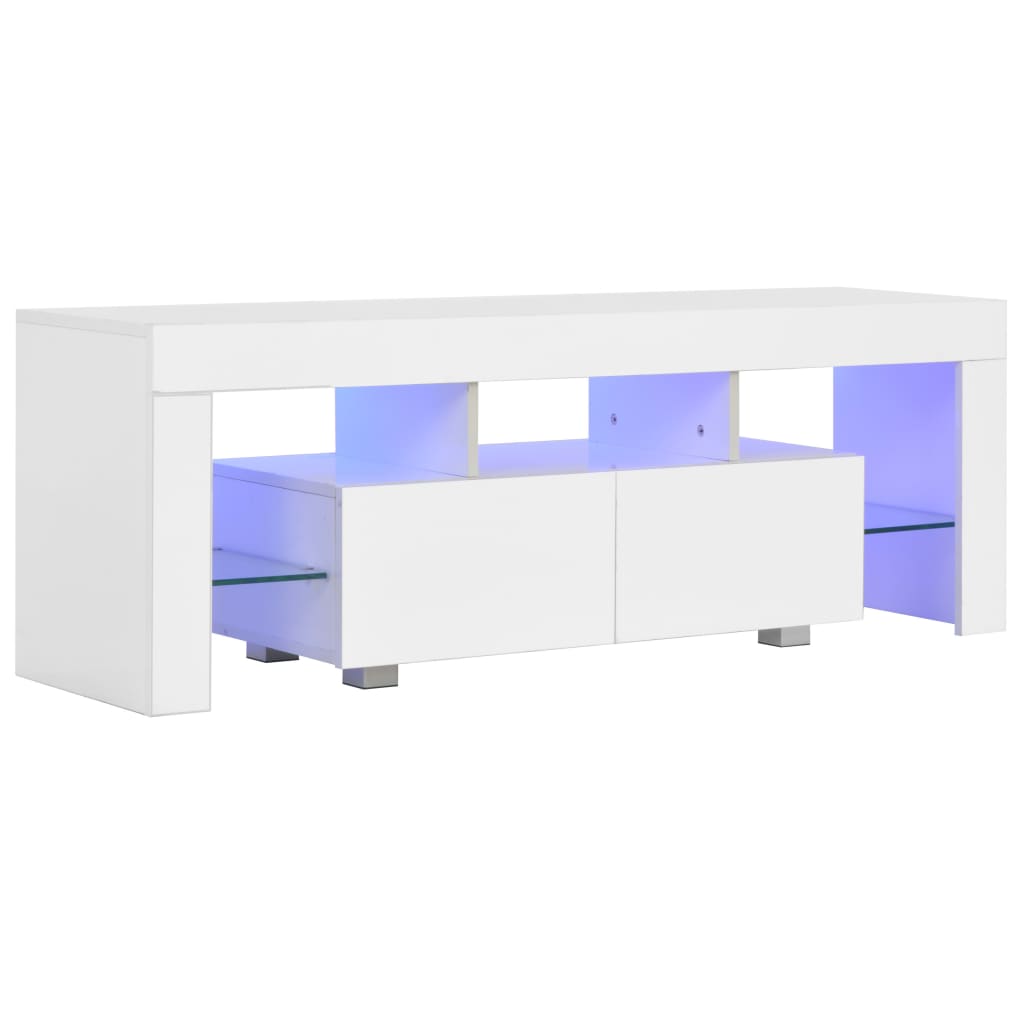 LIDINGÖ – Meuble TV avec lumières LED 130cm Blanc brillant | meublestv.fr 2
