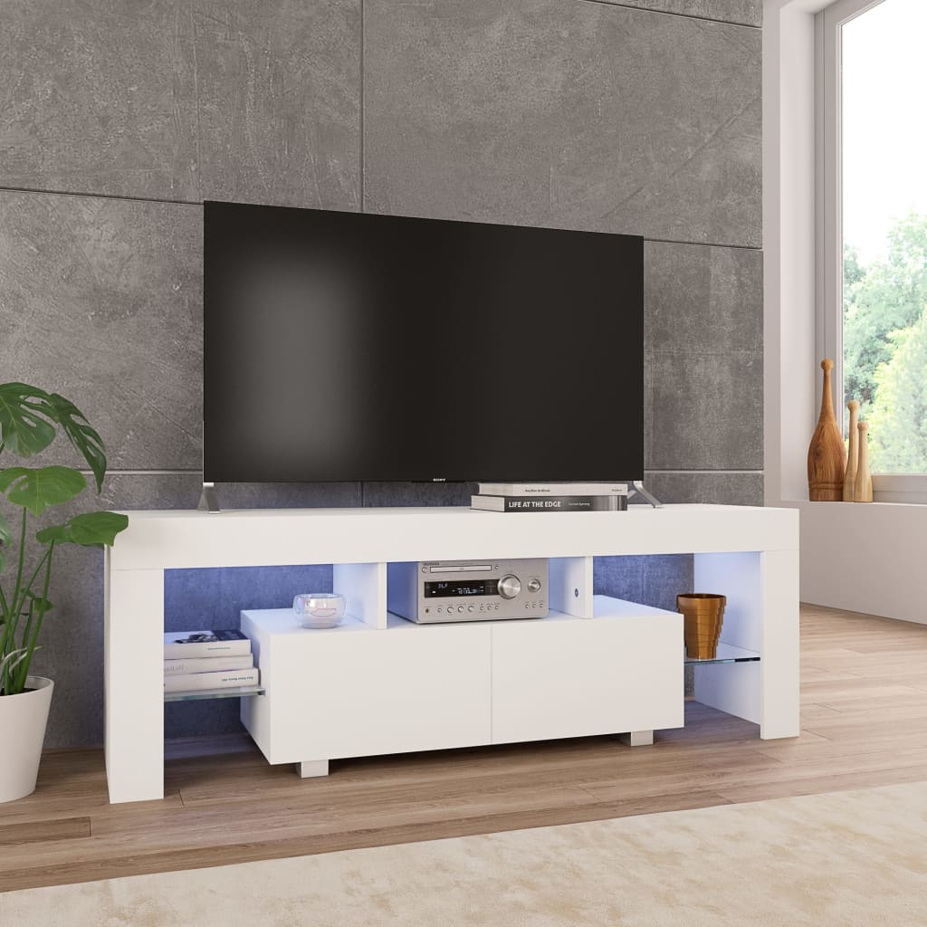 LIDINGÖ – Meuble TV avec lumières LED 130cm Blanc brillant | meublestv.fr