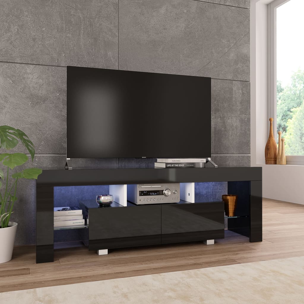 LIDINGÖ – Meuble TV avec lumières LED 130cm Noir brillant | meublestv.fr