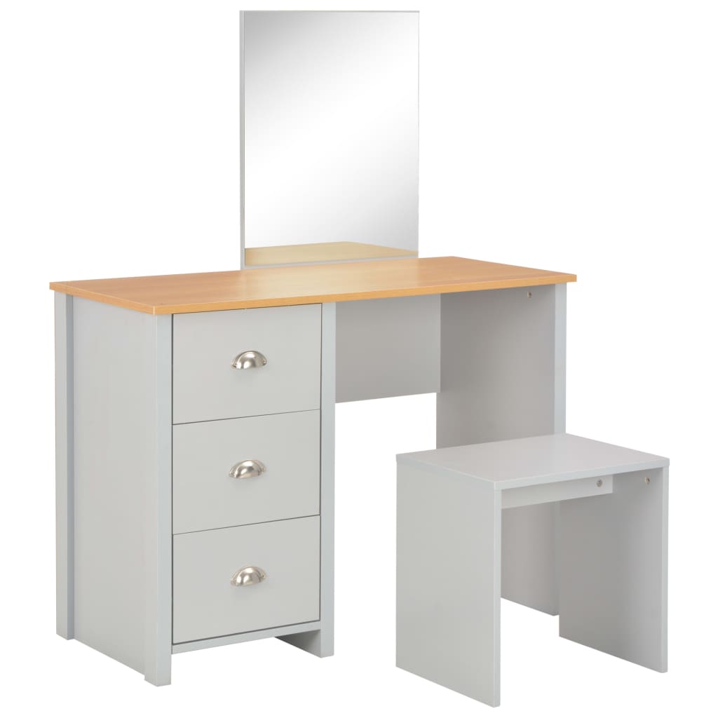 11: vidaXL toiletbord med spejl og skammel 104x45x131 cm grå