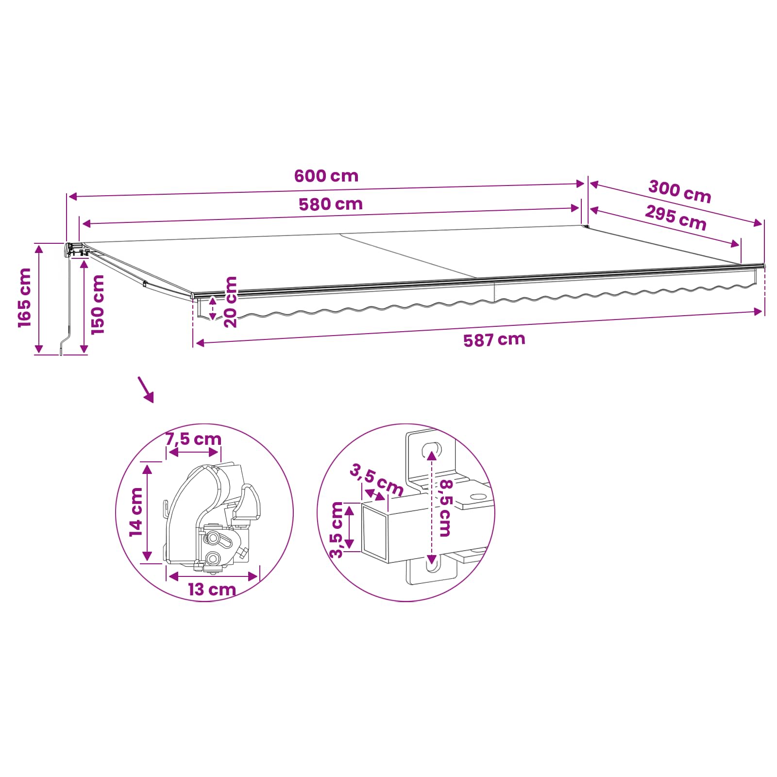 Manual Awning size guide