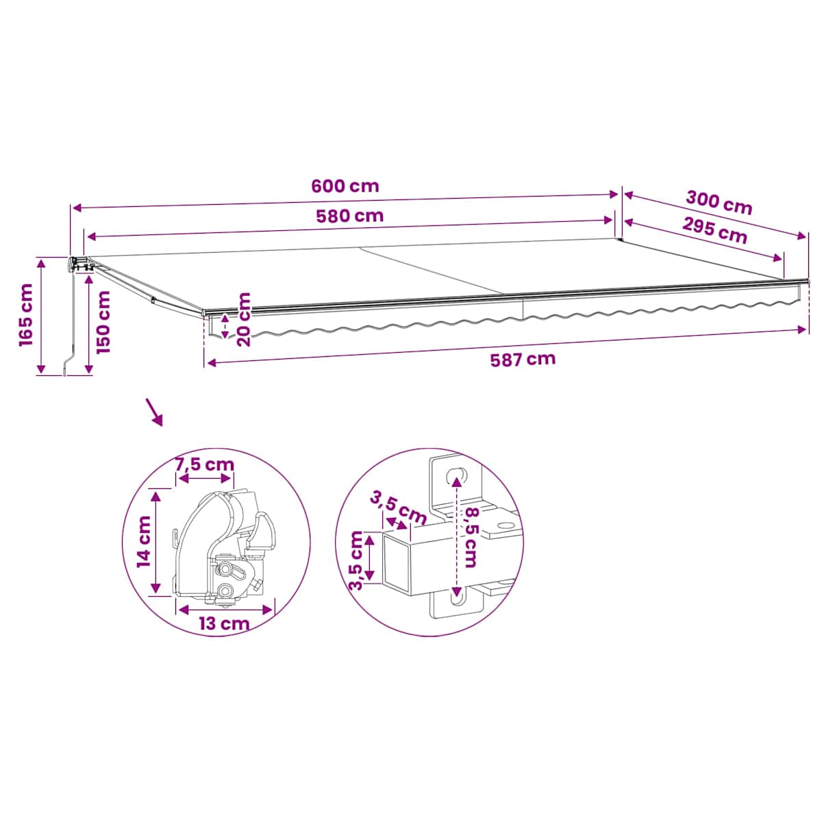 Foldemarkise manuel betjening 600 cm - Billede 7