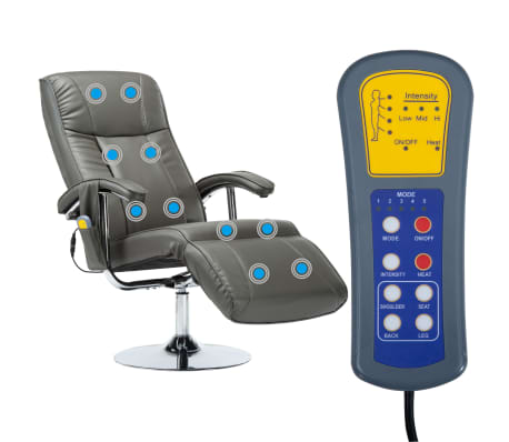 vidaXL Cadeira de massagens couro artificial cinzento