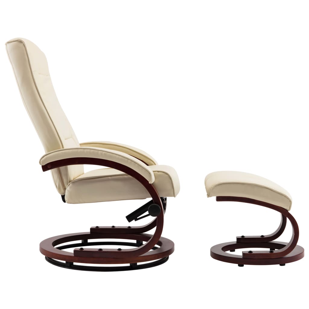 

vidaXL Fauteuil verstelbaar met voetenbankje kunstleer crème