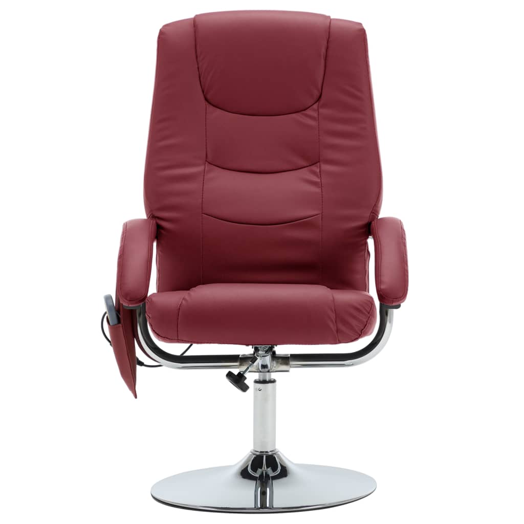 vidaXL Masažni fotelj s stolčkom za noge vinsko rdeč iz umetnega usnja