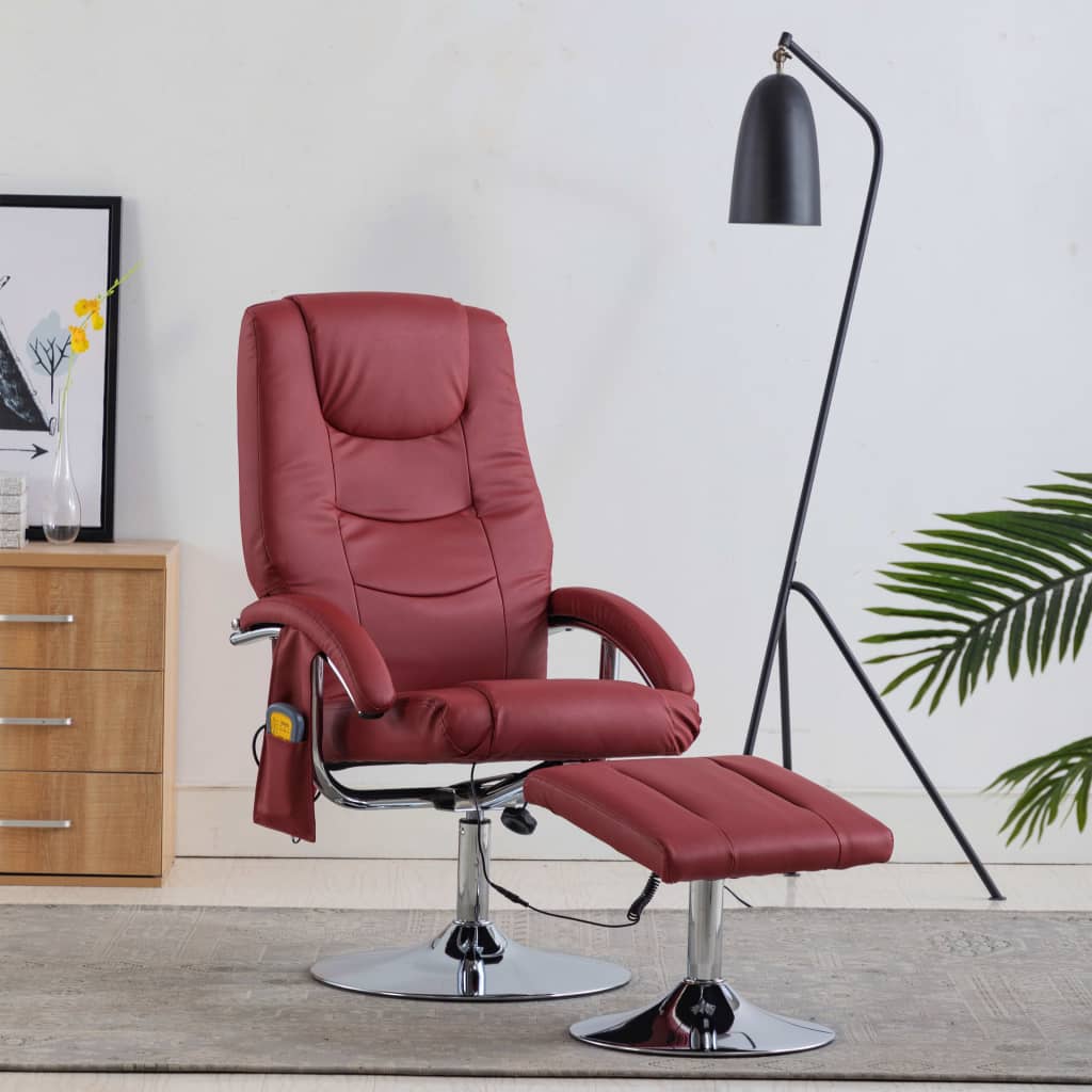 vida XL Massagesessel mit Fußhocker Weinrot Kunstleder