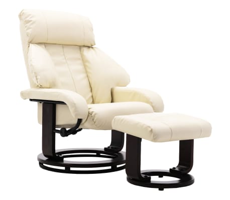 vidaXL Fauteuil TV avec repose pied Blanc crème Similicuir vidaXL Fauteuil TV avec repose pied Blanc crème Similicuir