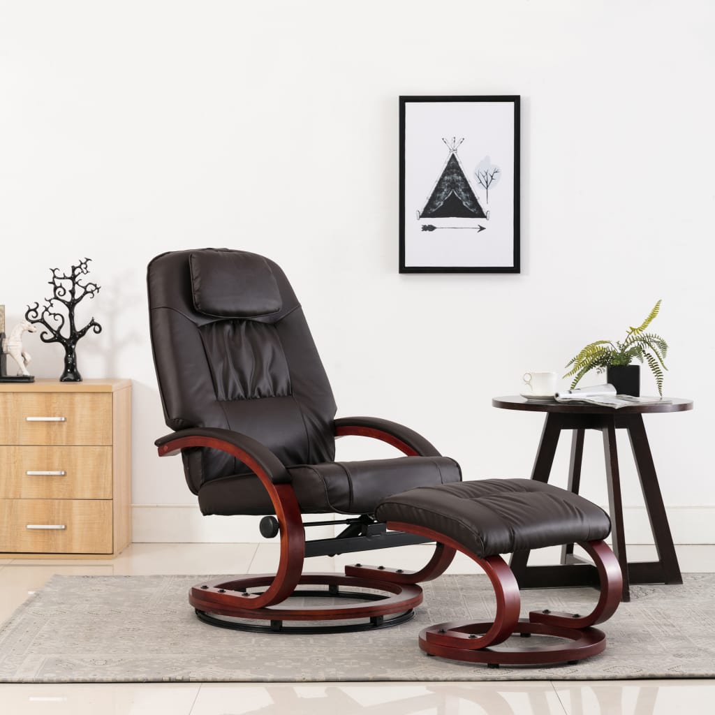 Atlošiamas krėslas su pakoja, rudos spalvos, dirbtinė oda | Stepinfit.lt