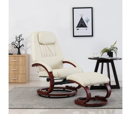 vidaXL Fauteuil inclinable avec repose pied Blanc cassé Similicuir vidaXL Fauteuil inclinable avec repose pied Blanc cassé Similicuir