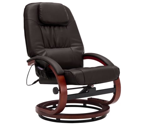 vidaXL Masažni fotelj s stolčkom za noge rjav iz umetnega usnja