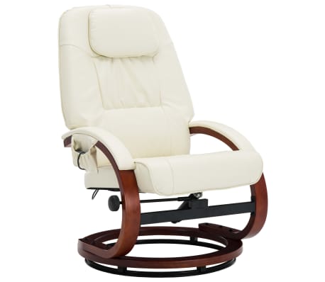 vidaXL Masažni fotelj s stolčkom za noge kremno bel iz umetnega usnja