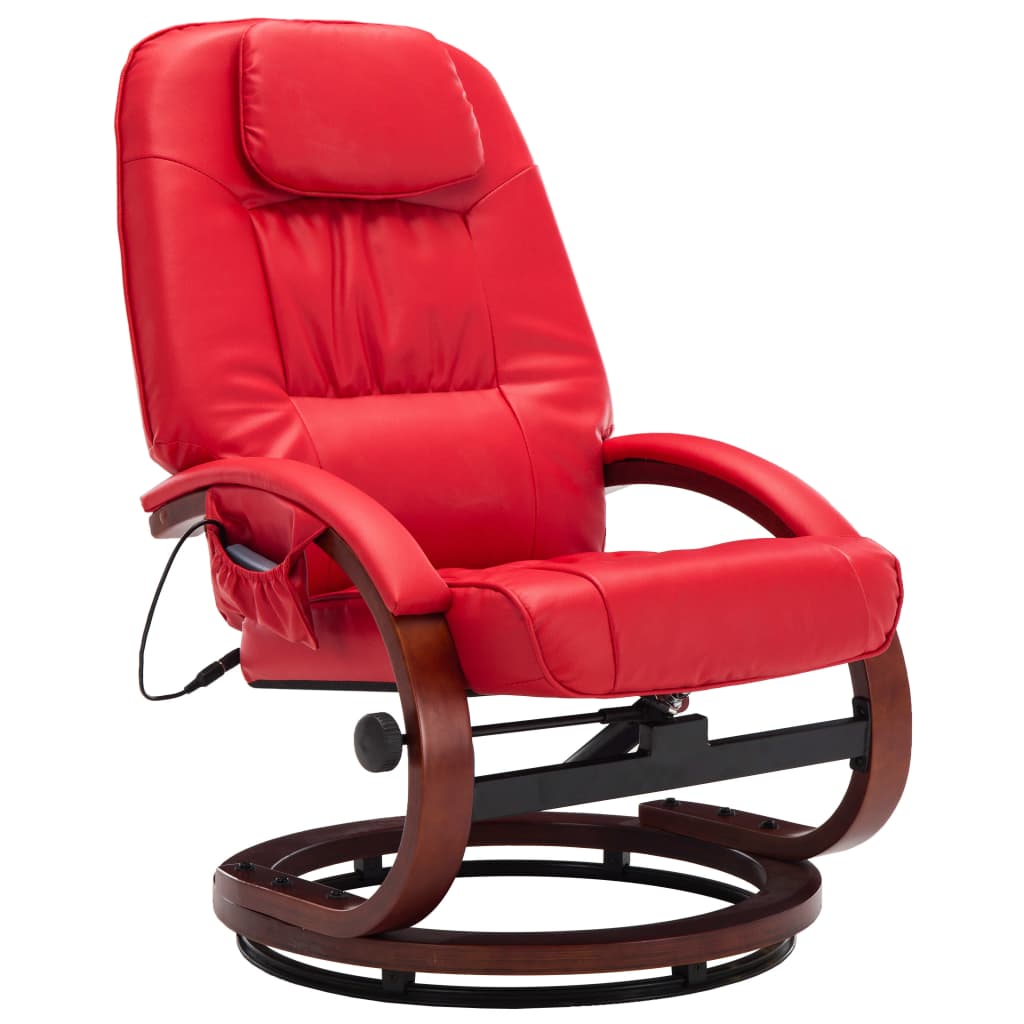 vidaXL Masažni fotelj s stolčkom za noge rdeč iz umetnega usnja