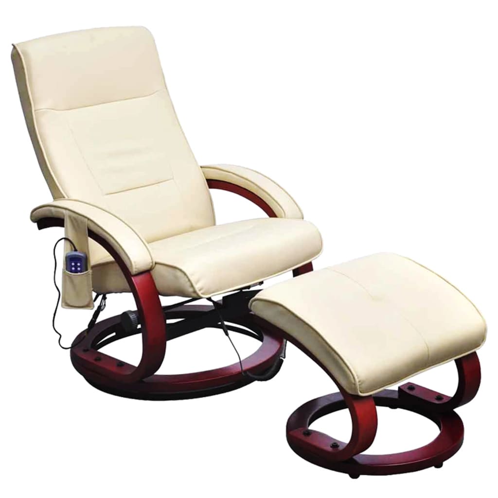 TV Massage Chair with Footstool Cream Faux Leather