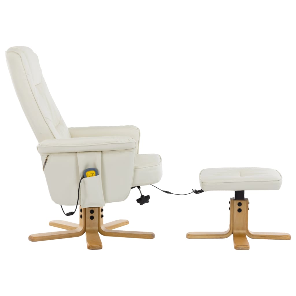 vidaXL TV Massage Recliner with Footstool Cream Faux Leather