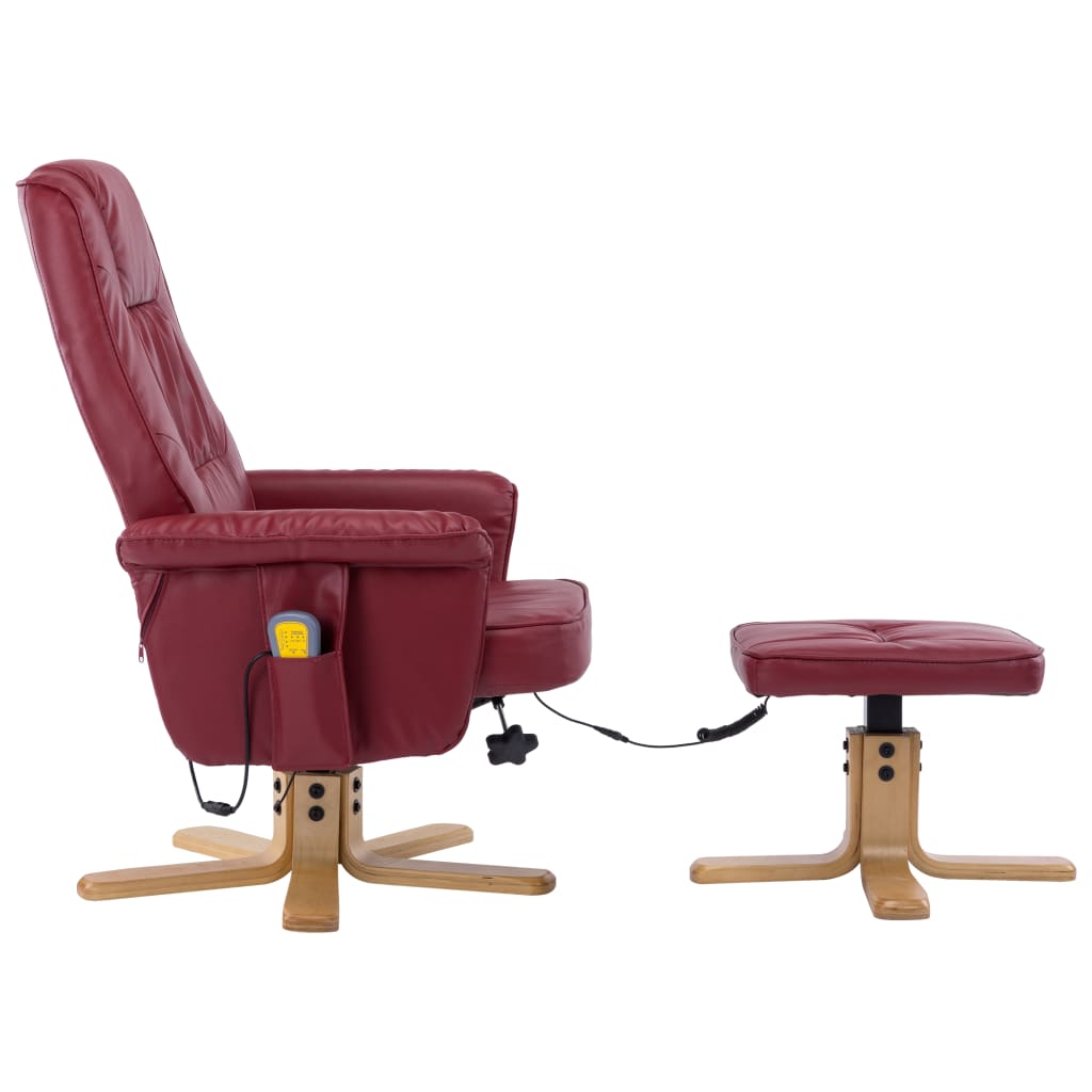 vidaXL TV Massage Recliner with Footstool Wine Red Faux Leather