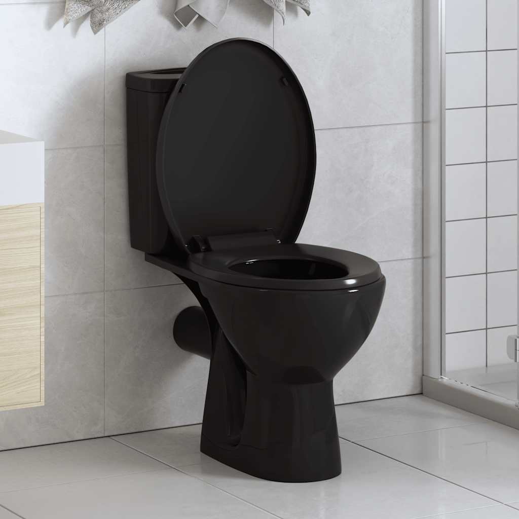 Toiletsæde med soft-close og quick release - sort, 45,5 × 37,5 cm