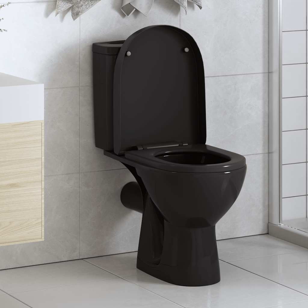 Toiletsæde med soft-close og quick release - sort, 47 × 35 cm