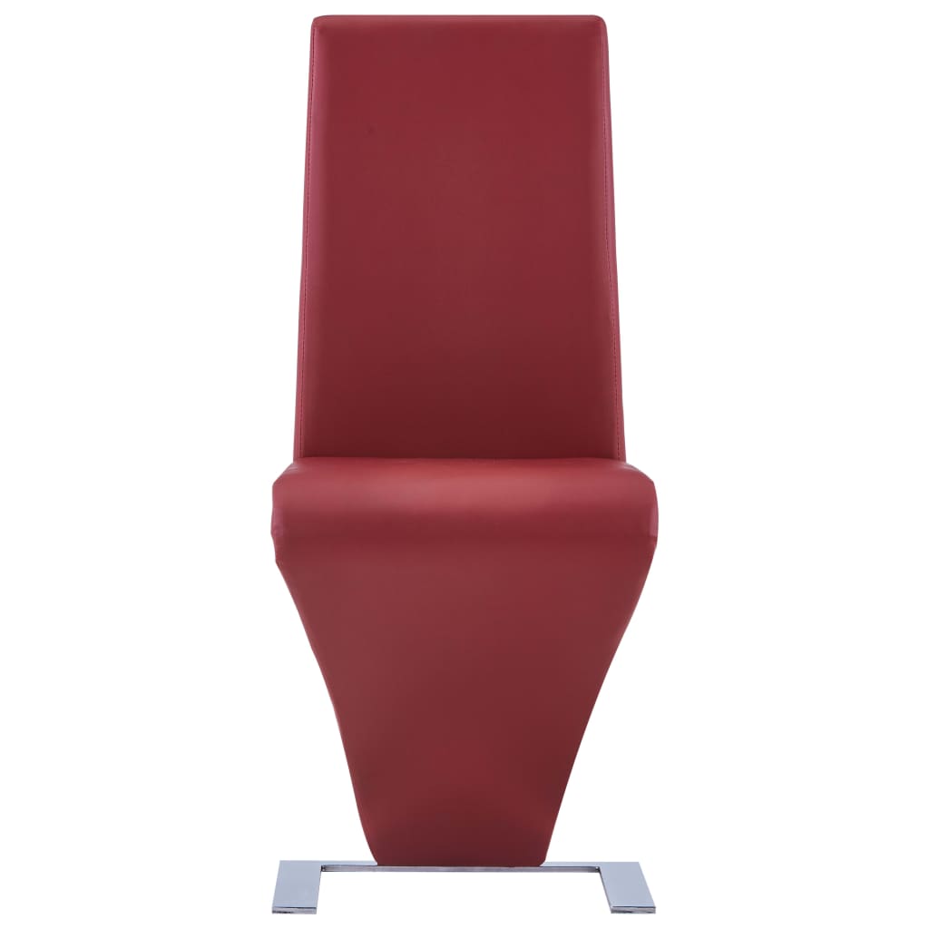 vidaXL Valgomojo kėdės, 2 vnt., raud. sp., dirbtinė oda, zigz. formos