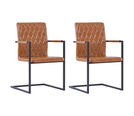 vidaXL Chaises de salle à manger 2 pcs Cantilever Cognac Similicuir vidaXL Chaises de salle à manger 2 pcs Cantilever Cognac Similicuir